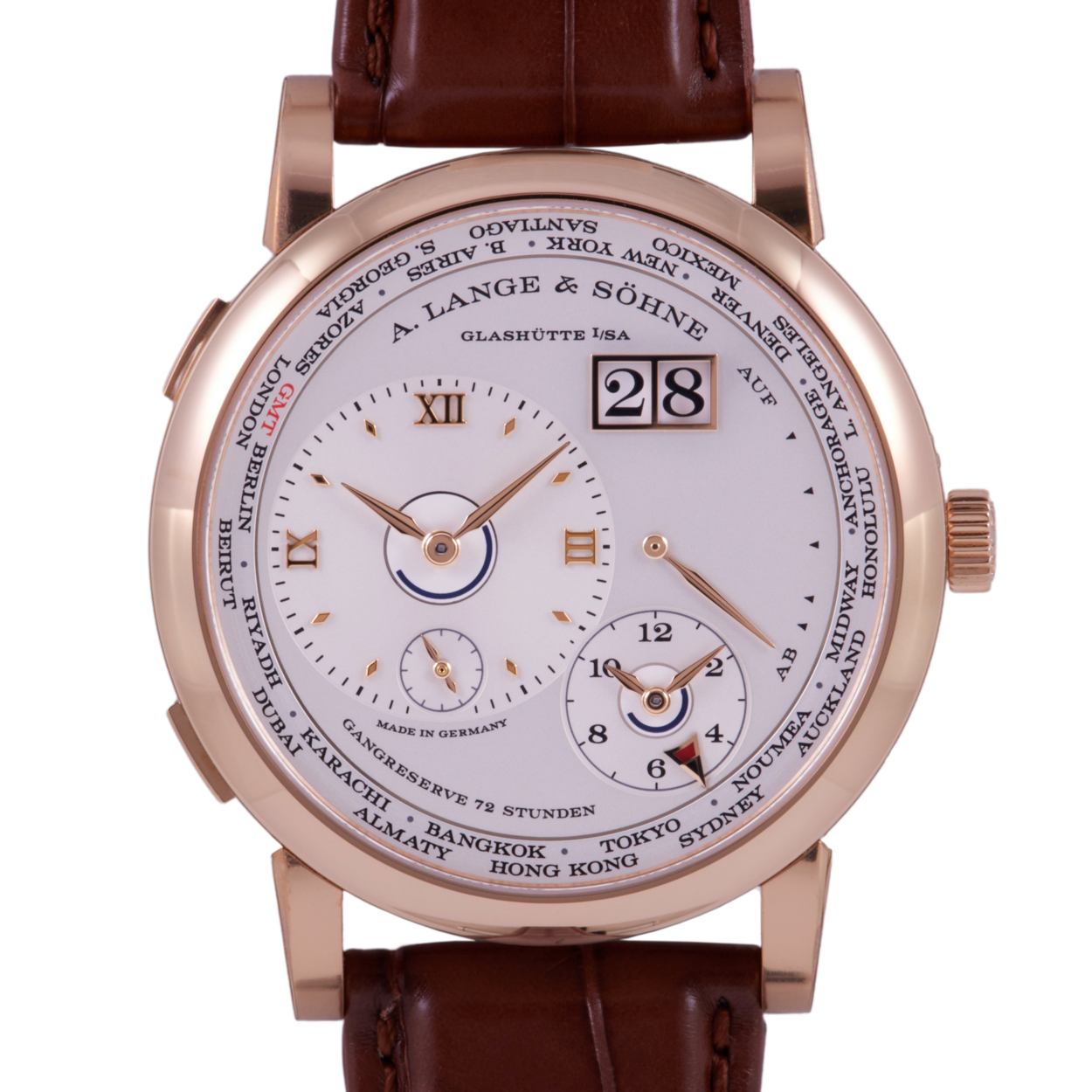 A. Lange & Sohne Lange 1 Time Zone Pink Gold 136.032 PreOwned For Sale